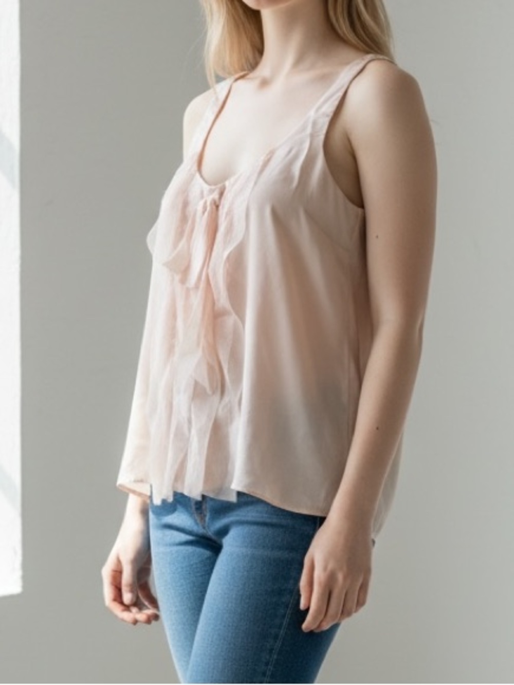 LOFT Pale Blush Ruffle Camisole Tank Ann Taylor